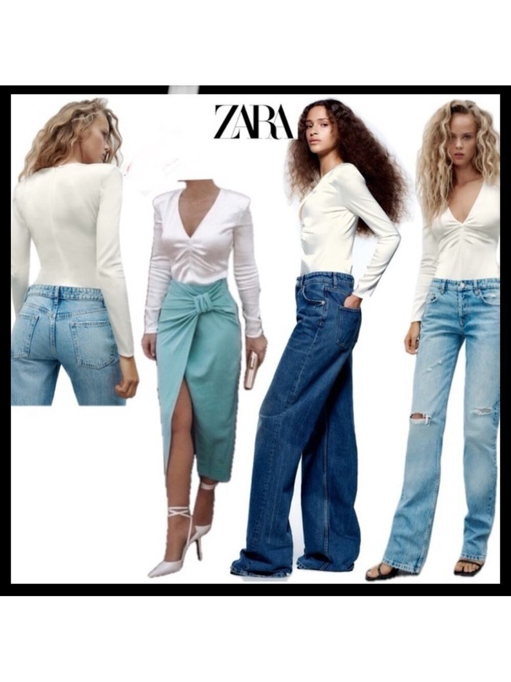 Zara white satin effect ruched long sleeve V-neck bodysuit Sz XL NWOT